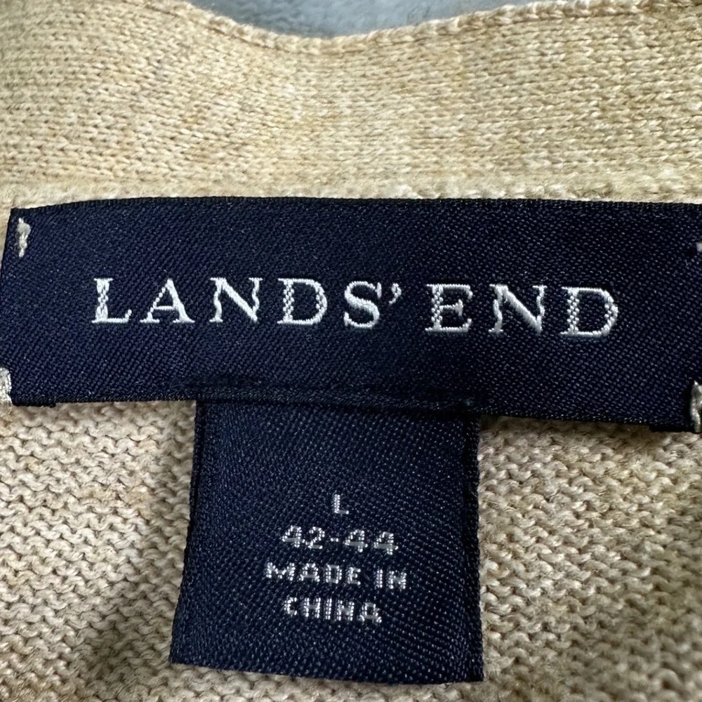 Lands End Tan Cardigan Sweater Men's L Pockets Old‎ Money Grandpacore Academia